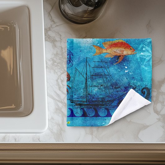 ヴィンテージ航海の深いブルーシー ウォッシュタオル