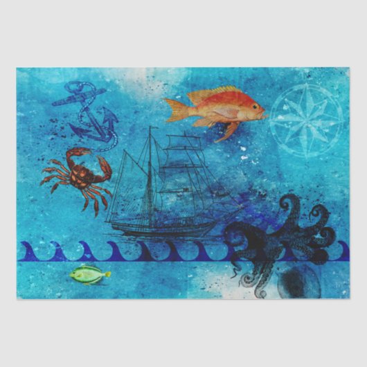 ヴィンテージ航海の深いブルーシー 薄葉紙 (正面)