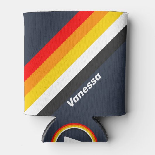 ヴィンテージ航海の港ストライプの名前 缶クーラー (正面)