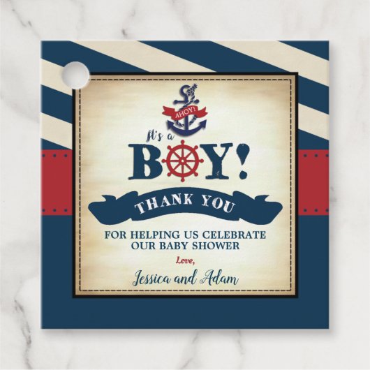 ヴィンテージ航海の男の赤ちゃんシャワーサンキューアホイ フェイバータグ (正面)