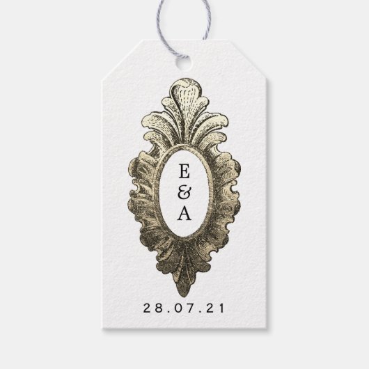 ヴィンテージ航海の結婚モノグラム ギフトタグ (正面)
