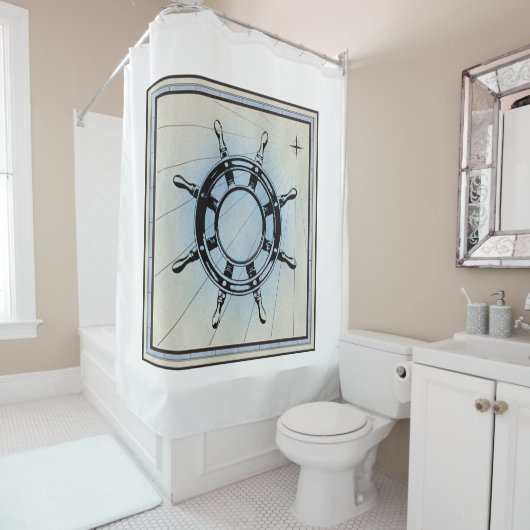 ヴィンテージ航海の船舶の航行用車輪 シャワーカーテン (インサイチュ)