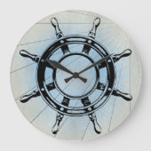 ヴィンテージ航海の船舶の航行用車輪 ラージ壁時計 (正面)