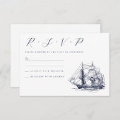 ヴィンテージ航海の船舶イラストレーション結婚ズ 出欠カード (正面/裏面)