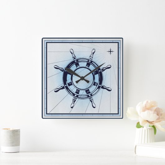 ヴィンテージ航海の船舶用車輪 スクエア壁時計 (ホーム)