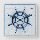 ヴィンテージ航海の船舶用車輪 スクエア壁時計 (正面)