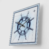 ヴィンテージ航海の船舶用車輪 スクエア壁時計 (傾斜)