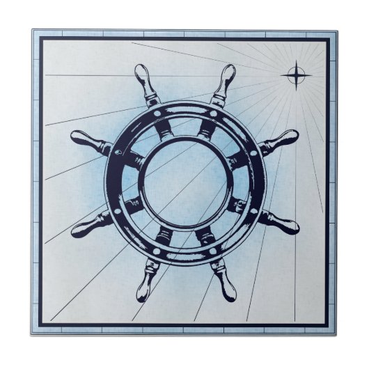 ヴィンテージ航海の船舶用車輪 タイル (正面)