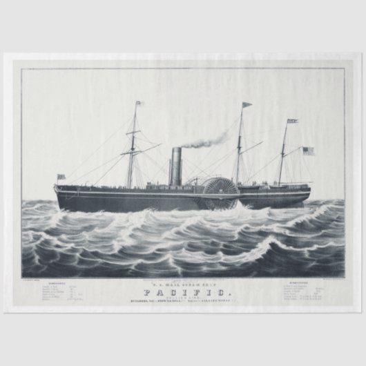 ヴィンテージ航海の蒸気船デクページ 薄葉紙 (正面)