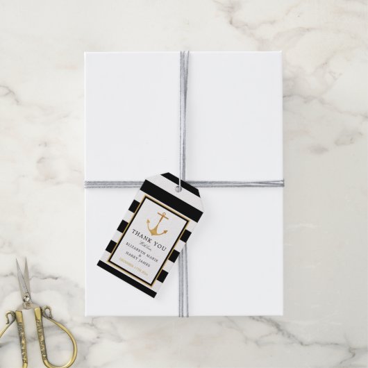 ヴィンテージ航海の金ゴールドいかり、ブラック&金ゴールド結婚ズ ギフトタグ (より糸付き)