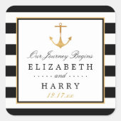 ヴィンテージ航海の金ゴールドいかり、ブラック&金ゴールド結婚ズ スクエアシール (正面)