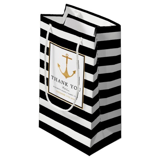 ヴィンテージ航海の金ゴールドいかり、ブラック&金ゴールド結婚ズ スモールペーパーバッグ (正面アングル)