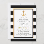 ヴィンテージ航海の金ゴールドいかり、ブラック&金ゴールド結婚ズ 招待状 (正面)