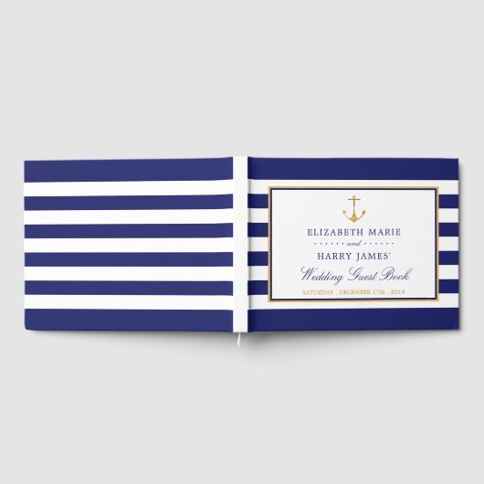 ヴィンテージ航海の金ゴールドいかり、海軍および金ゴールド結婚ズ ゲストブック (全面)