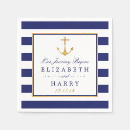 ヴィンテージ航海の金ゴールドいかり、海軍および金ゴールド結婚ズ スタンダードカクテルナプキン