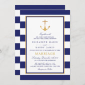 ヴィンテージ航海の金ゴールドいかり、海軍および金ゴールド結婚ズ 招待状 (正面/裏面)