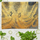 ヴィンテージ航海の金ゴールドタコ黒インク水色 キッチンタオル (折り畳み)