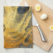 ヴィンテージ航海の金ゴールドタコ黒インク水色 キッチンタオル (四つ折り)