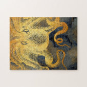 ヴィンテージ航海の金ゴールドタコ黒インク水色 ジグソーパズル (横)