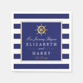 ヴィンテージ航海の金ゴールドホイール、海軍および金ゴールド結婚ズ スタンダードカクテルナプキン (正面)