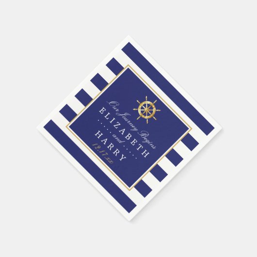 ヴィンテージ航海の金ゴールドホイール、海軍および金ゴールド結婚ズ スタンダードカクテルナプキン (角)