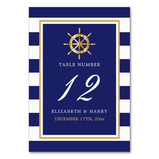 ヴィンテージ航海の金ゴールドホイール、海軍および金ゴールド結婚ズ テーブルナンバー (正面)