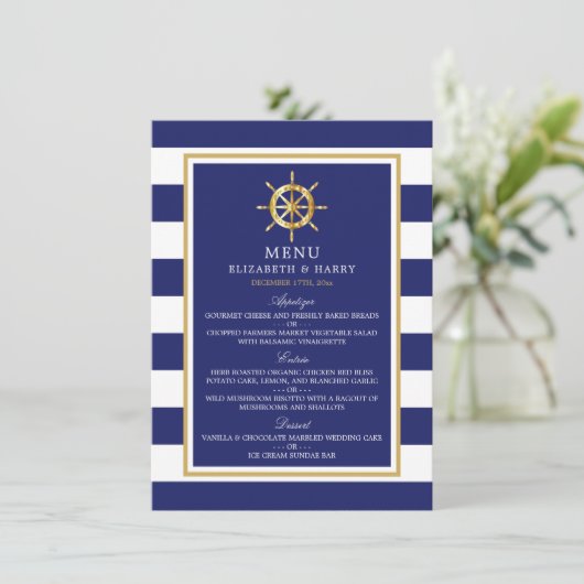ヴィンテージ航海の金ゴールドホイール、海軍および金ゴールド結婚ズ メニュー (スタンド正面)