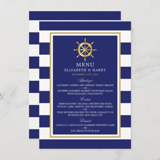 ヴィンテージ航海の金ゴールドホイール、海軍および金ゴールド結婚ズ メニュー (正面/裏面)