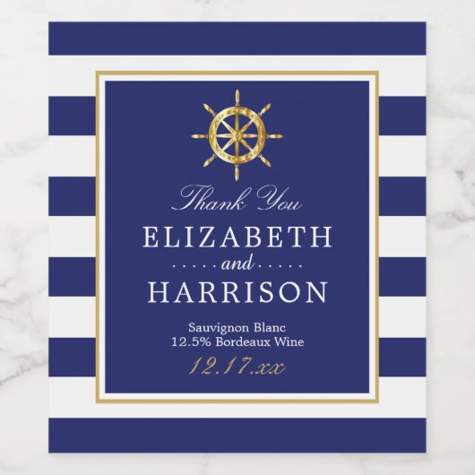 ヴィンテージ航海の金ゴールドホイール、海軍および金ゴールド結婚ズ ワインラベル (シングルラベル)