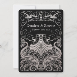 ヴィンテージ航海の銀箔結婚式招待状 招待状