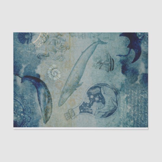 ヴィンテージ航海の鯨ティッシュペーパー 薄葉紙 (正面)