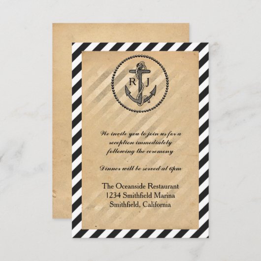 ヴィンテージ航海アンカー - 受付招待 招待状 (正面/裏面)