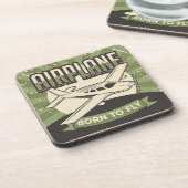 ヴィンテージ航空グリーン飛行機 コースター (左側)