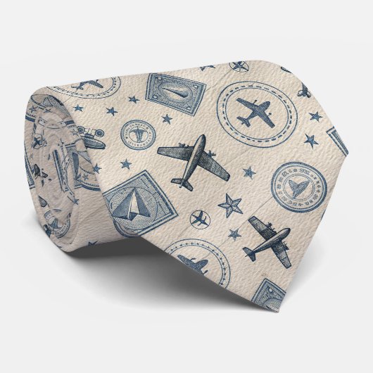 ヴィンテージ航空パスポートスタンプパターン (1) ネクタイ (ロール)