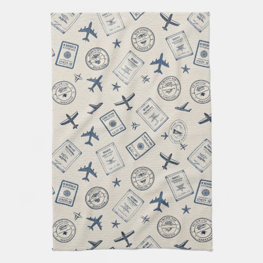 ヴィンテージ航空パスポートスタンプパターン (2) キッチンタオル (縦)