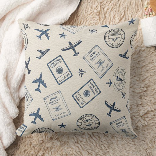 ヴィンテージ航空パスポートスタンプパターン (2) クッション (ブランケット)