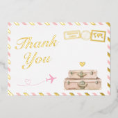 ヴィンテージ航空ベビーガールシャワーサンキューカード 箔招待状 (正面)