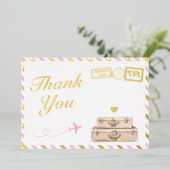 ヴィンテージ航空ベビーガールシャワーサンキューカード 箔招待状 (立ち正面)