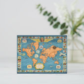 ヴィンテージ航空世界地図 ポストカード (スタンド正面)
