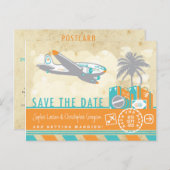 ヴィンテージ航空会社の旅行イラストレーション保存日付 案内ポストカード (正面/裏面)