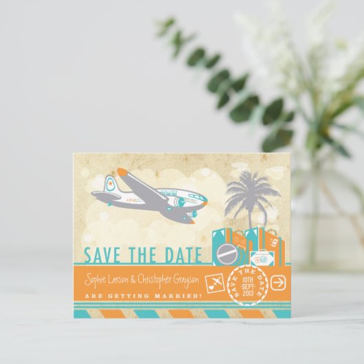 ヴィンテージ航空会社の旅行イラストレーション保存日付 案内ポストカード (スタンド正面)