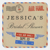 ヴィンテージ航空便ブライダルシャワーの好意 スクエアシール (正面)