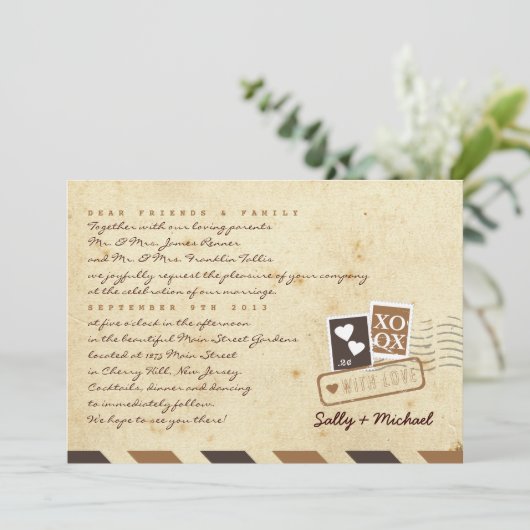 ヴィンテージ航空便ラブレターパーソナライズされたメモ 招待状 (スタンド正面)