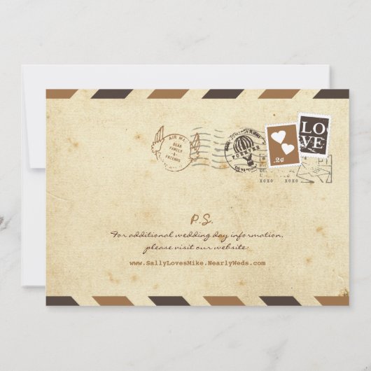 ヴィンテージ航空便ラブレターパーソナライズされたメモ 招待状 (裏面)
