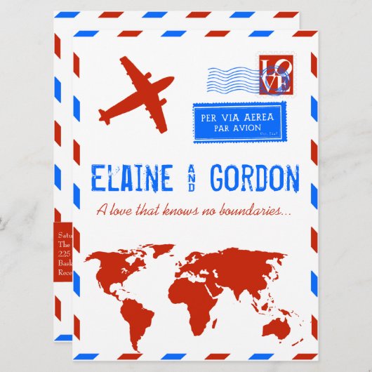 ヴィンテージ航空便結婚式招待状 招待状 (正面/裏面)