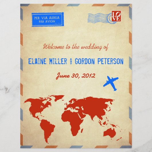 ヴィンテージ航空便結婚式 プログラムチラシ動揺して: (正面)