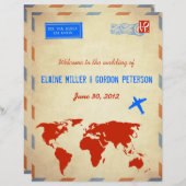 ヴィンテージ航空便結婚式 プログラムチラシ動揺して: (正面/裏面)