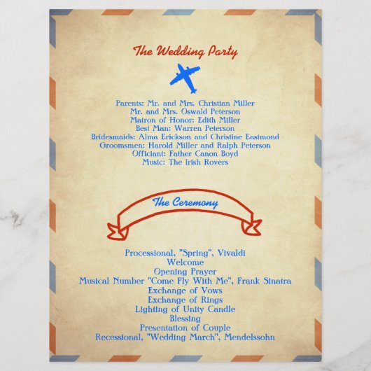ヴィンテージ航空便結婚式 プログラムチラシ動揺して: (裏面)