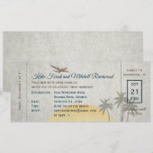 ヴィンテージ航空券の結婚式と出欠確認の招待状 招待状 (正面/裏面)