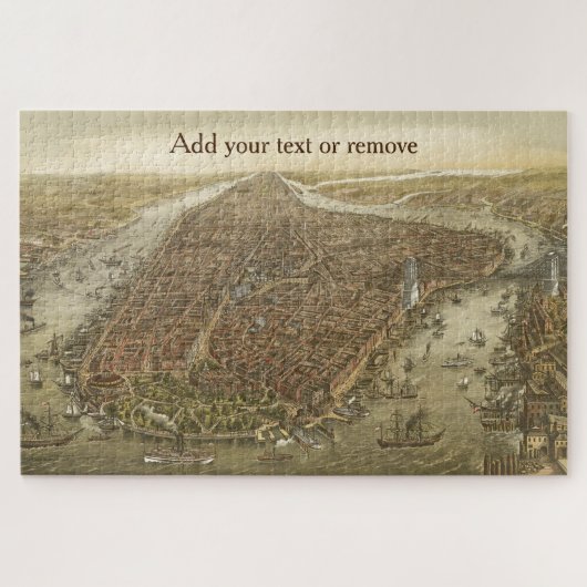 ヴィンテージ航空地図マンハッタンニューヨーク，1870年， ジグソーパズル (横)